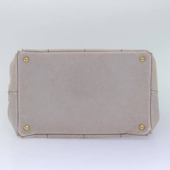 PRADA Canapa MM Hand Bag Canvas Gray Gold Auth 87230 - Picture 9 of 16